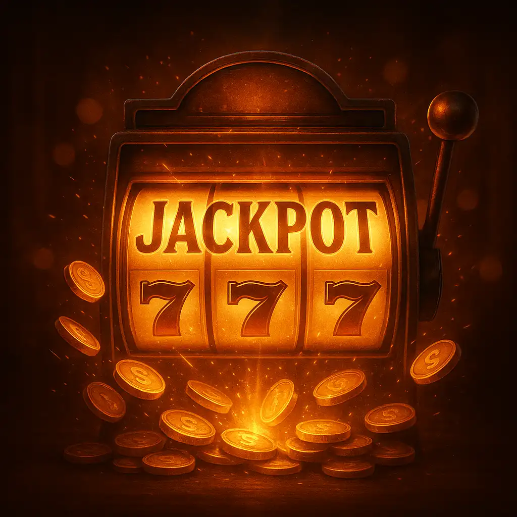 Slot machine reels lighting up with a jackpot win